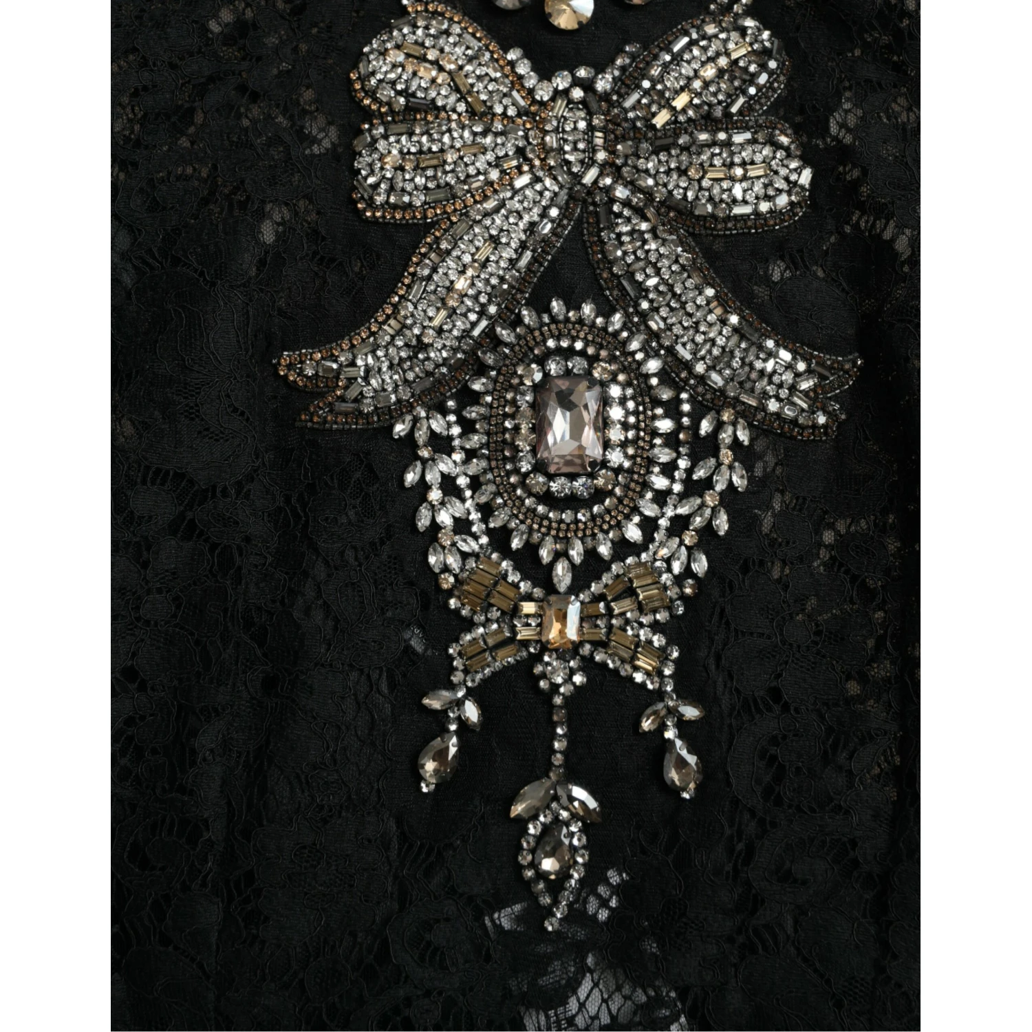 Black Lace Crystal Embellished Sheath Dress