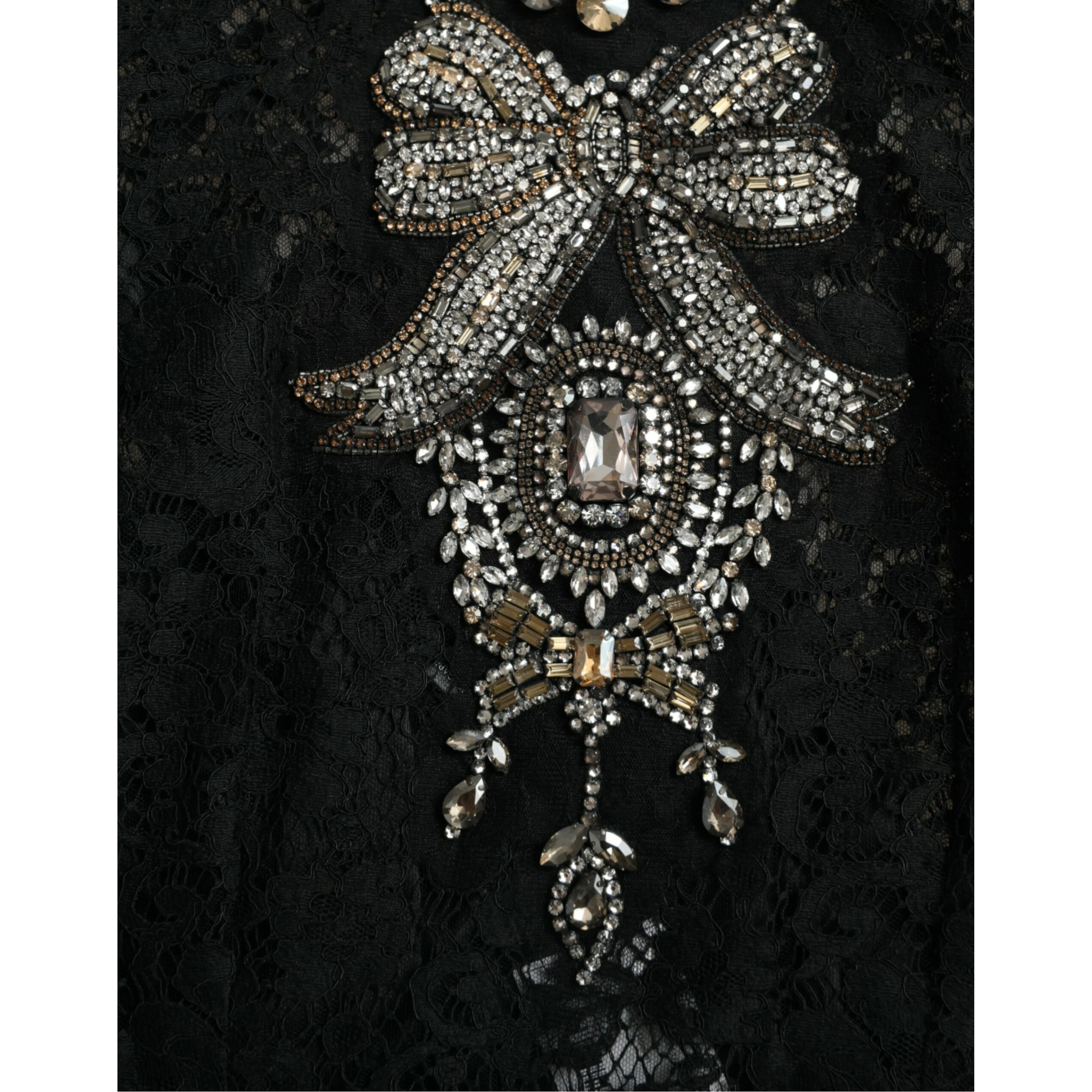 Black Lace Crystal Embellished Sheath Dress