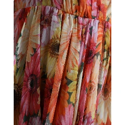 Multicolor Sunflower Print Silk Midi Dress