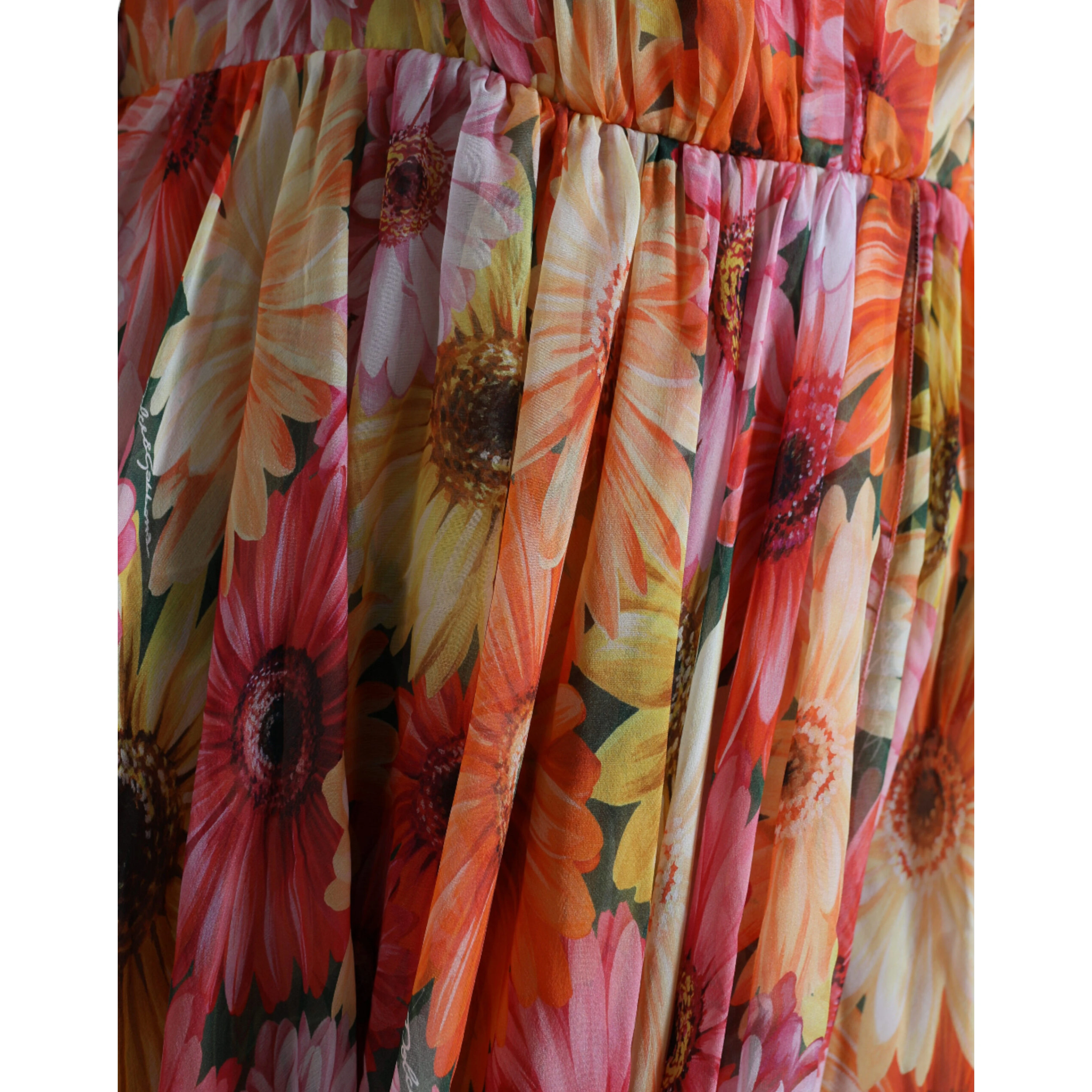 Multicolor Sunflower Print Silk Midi Dress