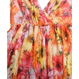 Multicolor Sunflower Print Silk Midi Dress