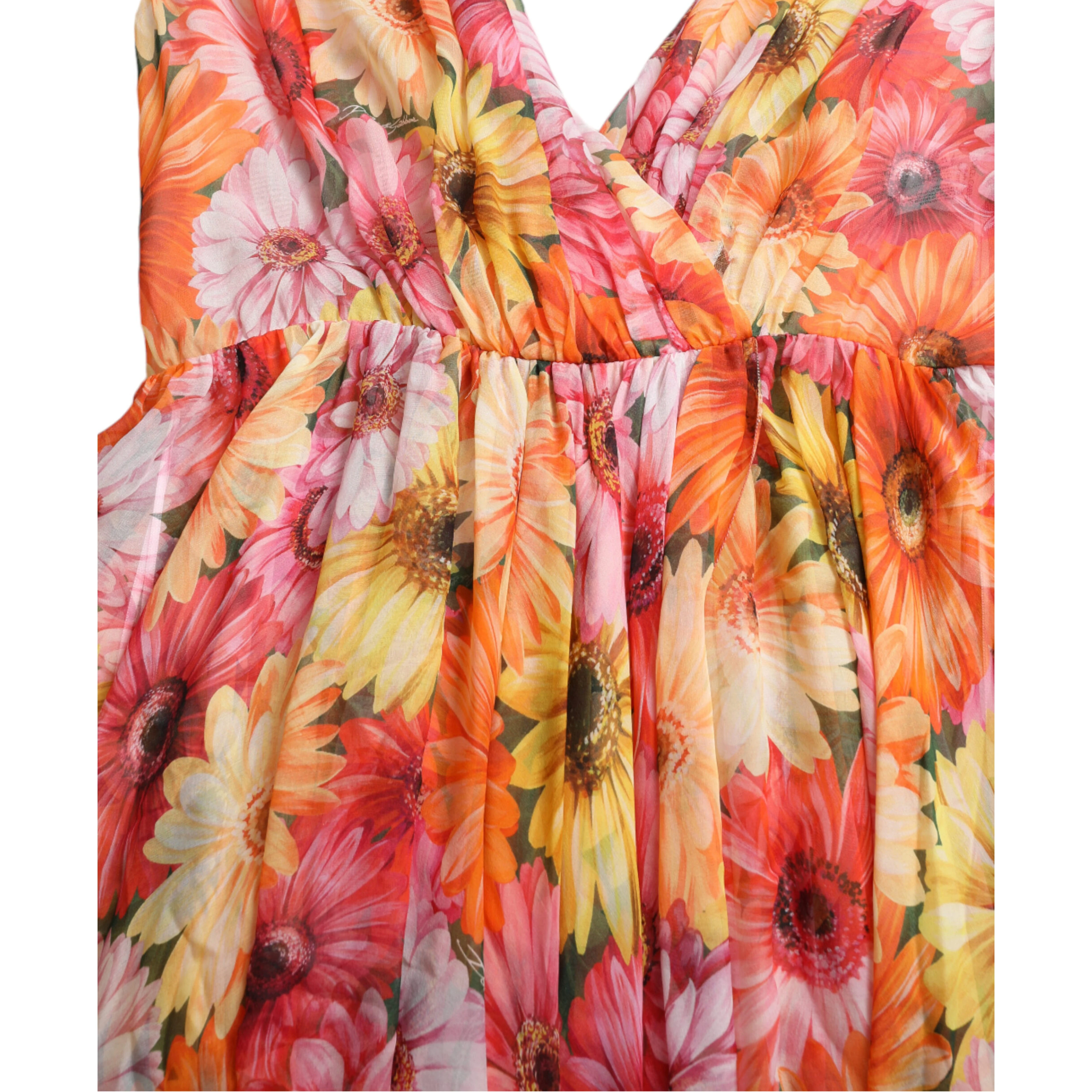 Multicolor Sunflower Print Silk Midi Dress