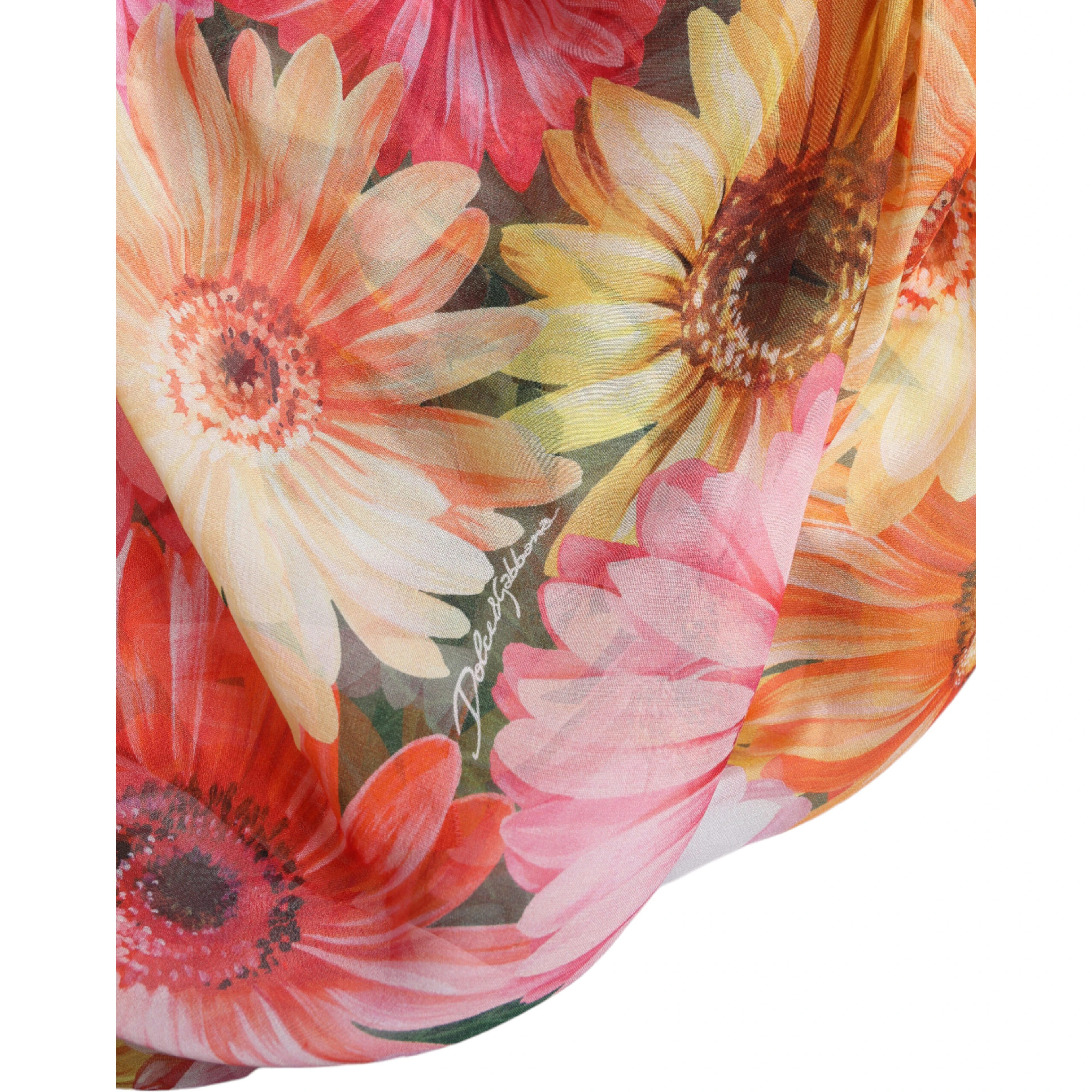 Multicolor Sunflower Print Silk Midi Dress