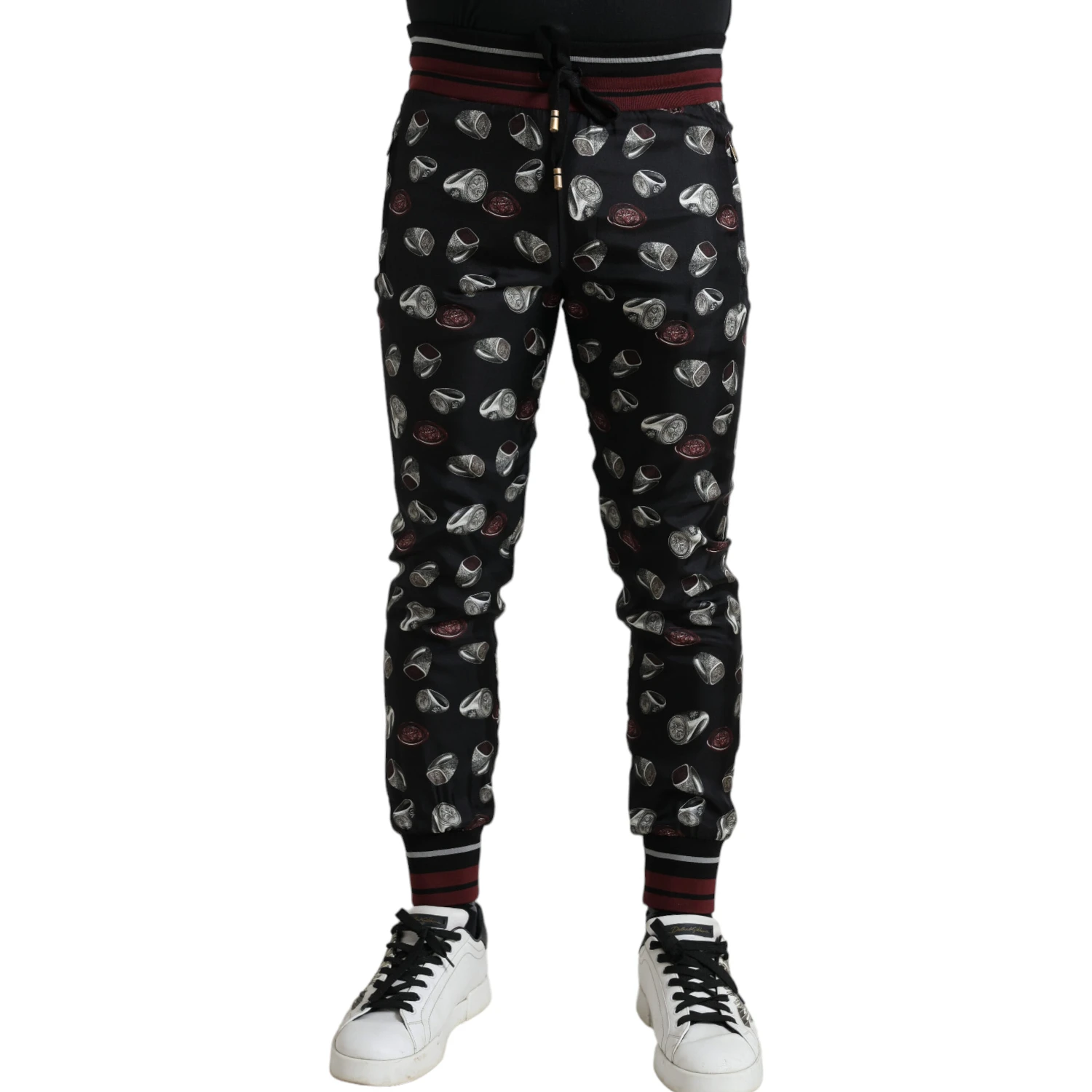 Black Ring Silk Jogging Trousers Pants