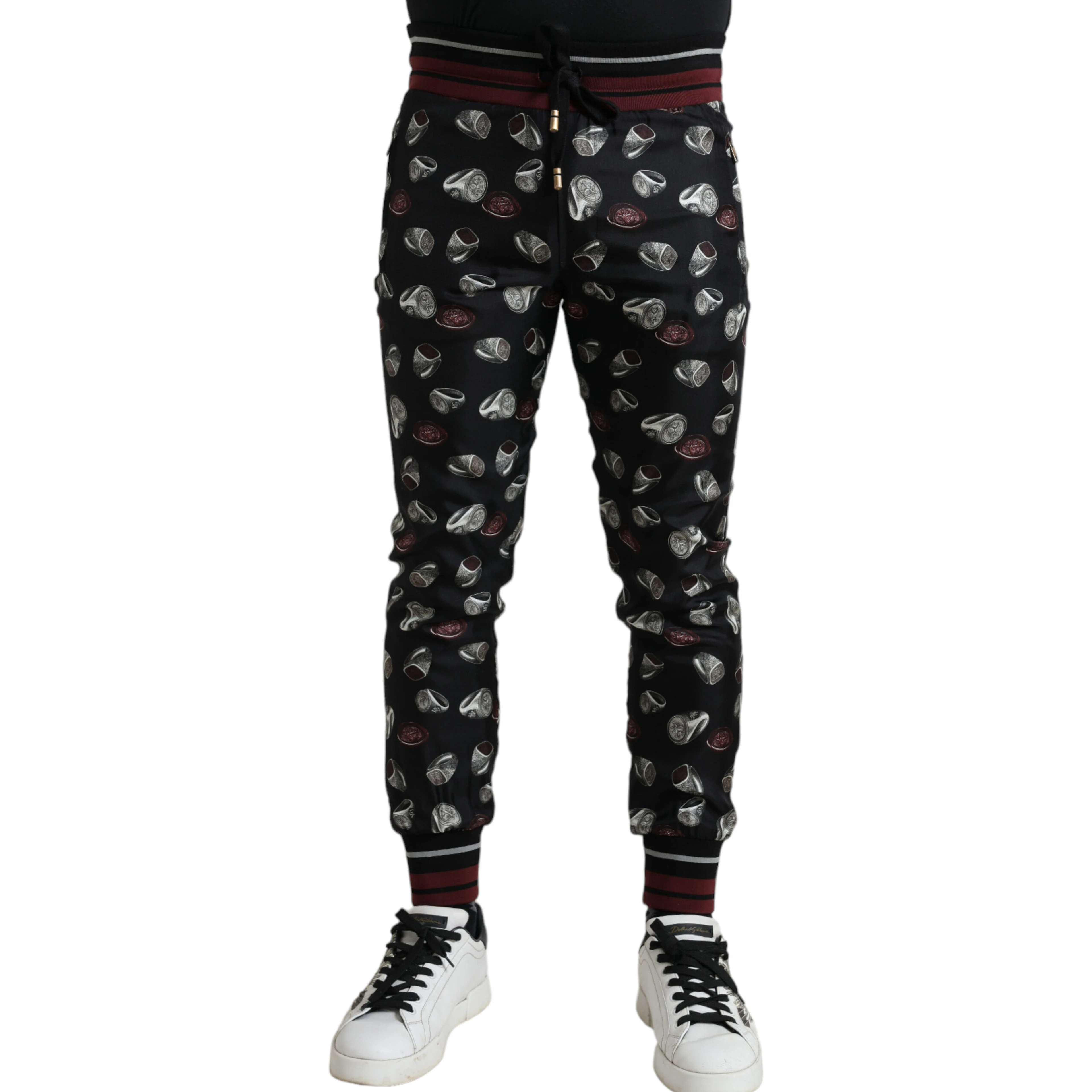Black Ring Silk Jogging Trousers Pants