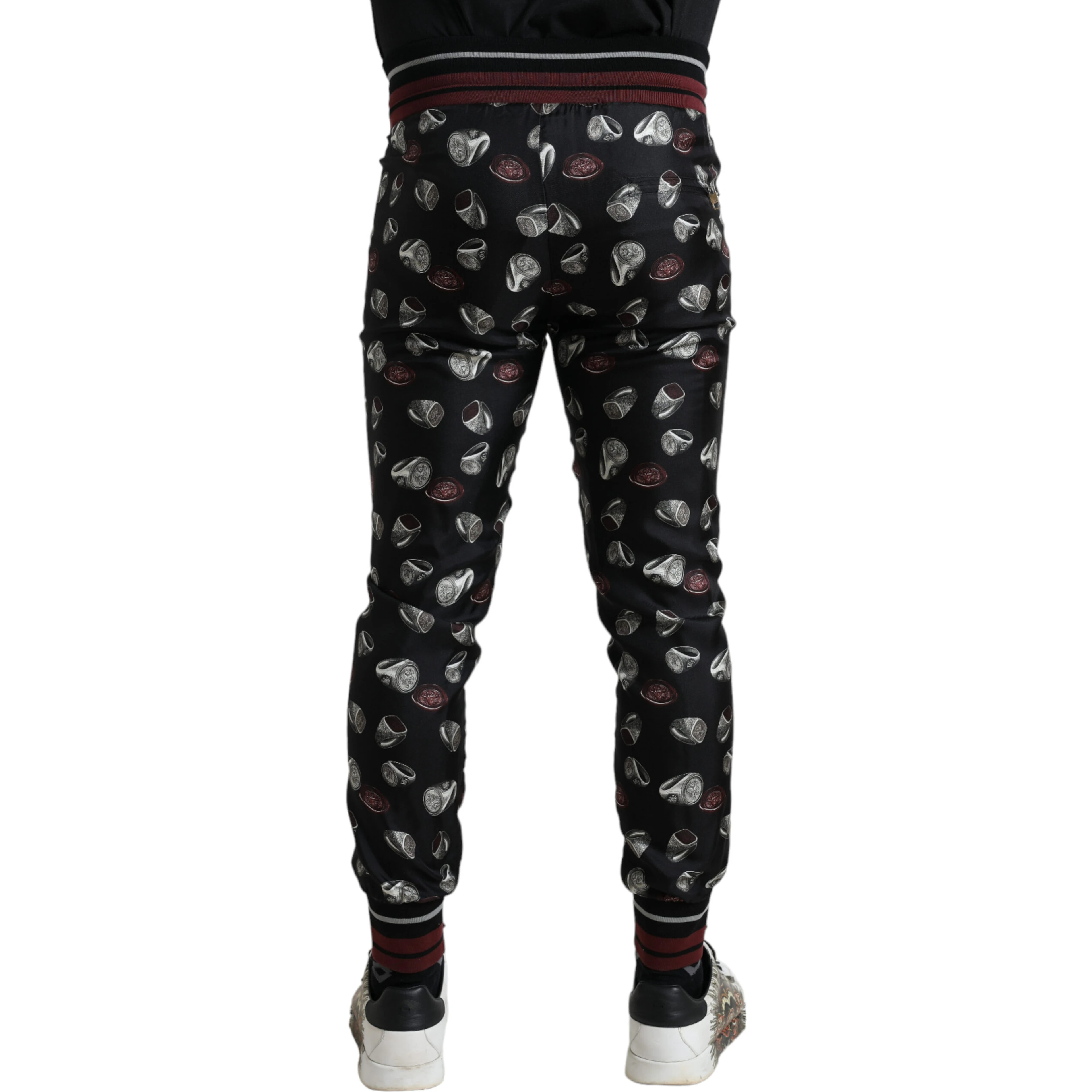 Black Ring Silk Jogging Trousers Pants