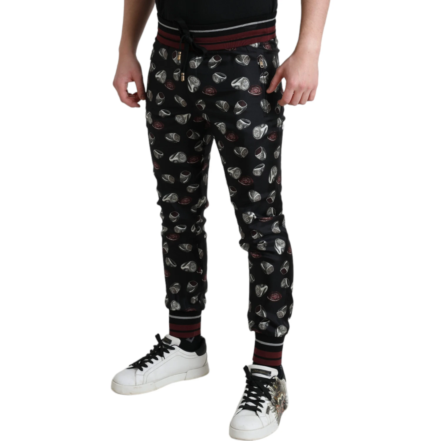 Black Ring Silk Jogging Trousers Pants