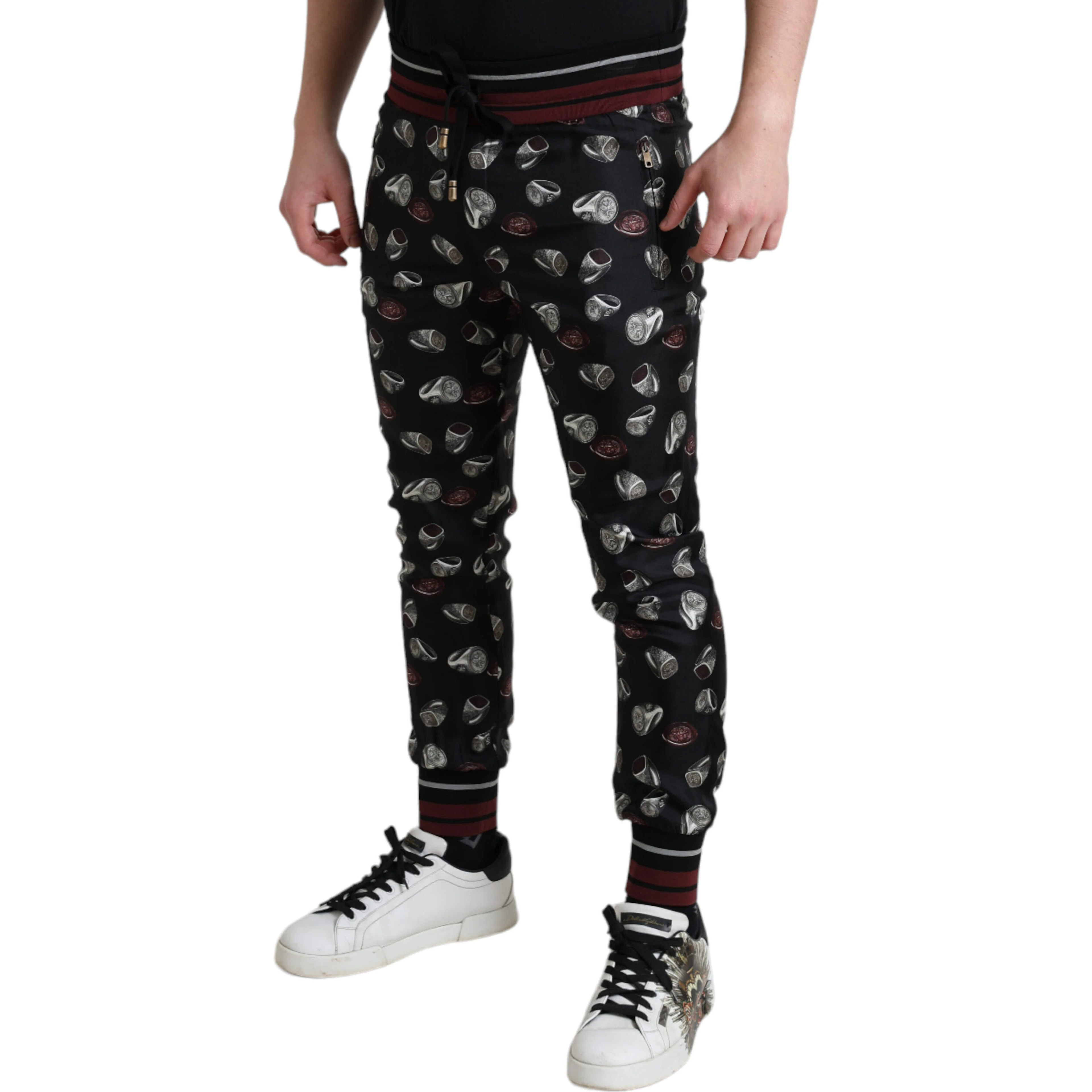Black Ring Silk Jogging Trousers Pants