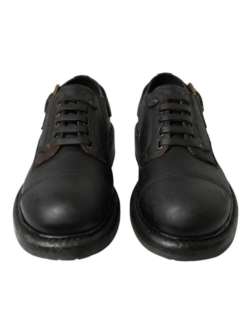 Brown Leather Lace Up Derby Men Dress Shoes