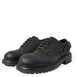 Brown Leather Lace Up Derby Men Dress Shoes