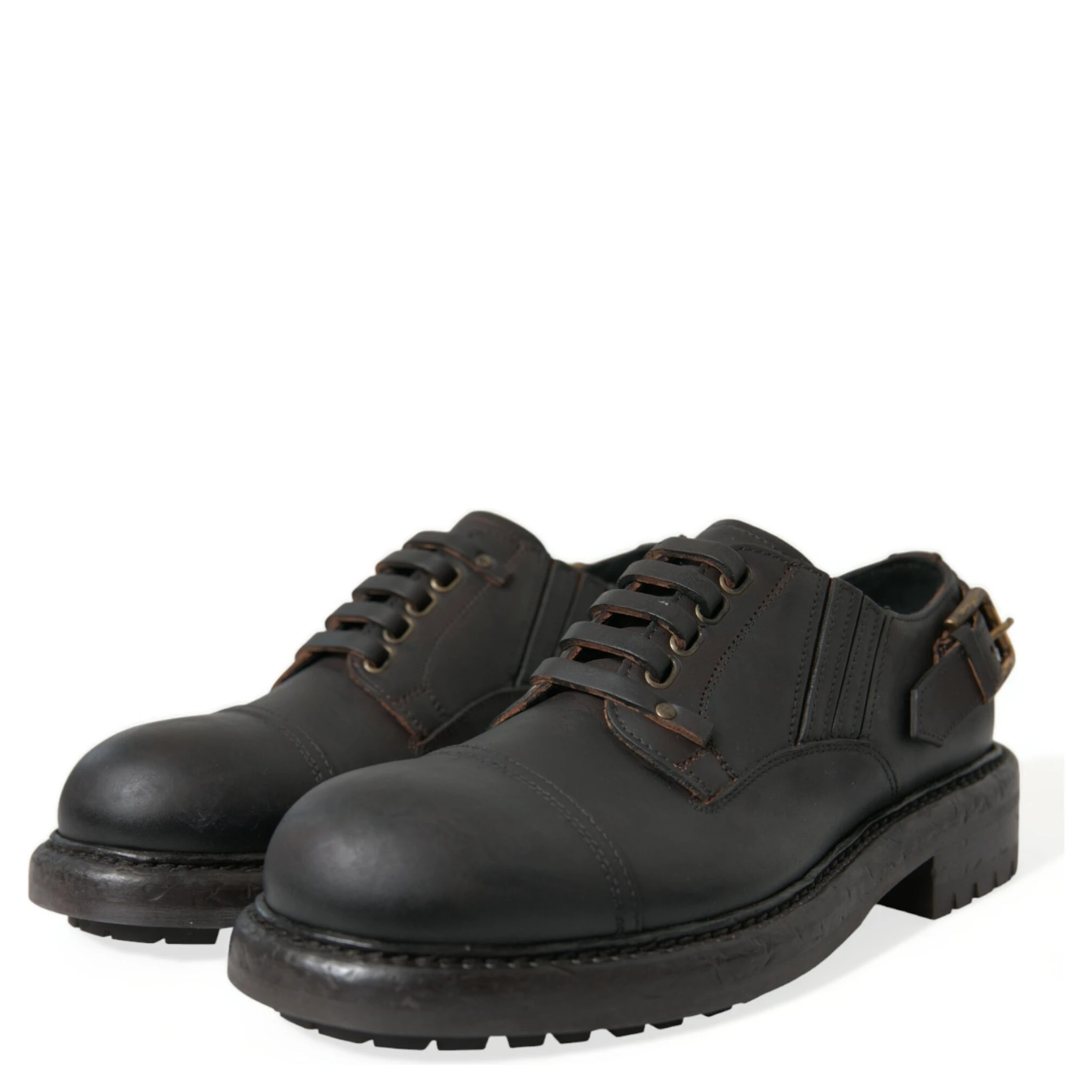 Brown Leather Lace Up Derby Men Dress Shoes