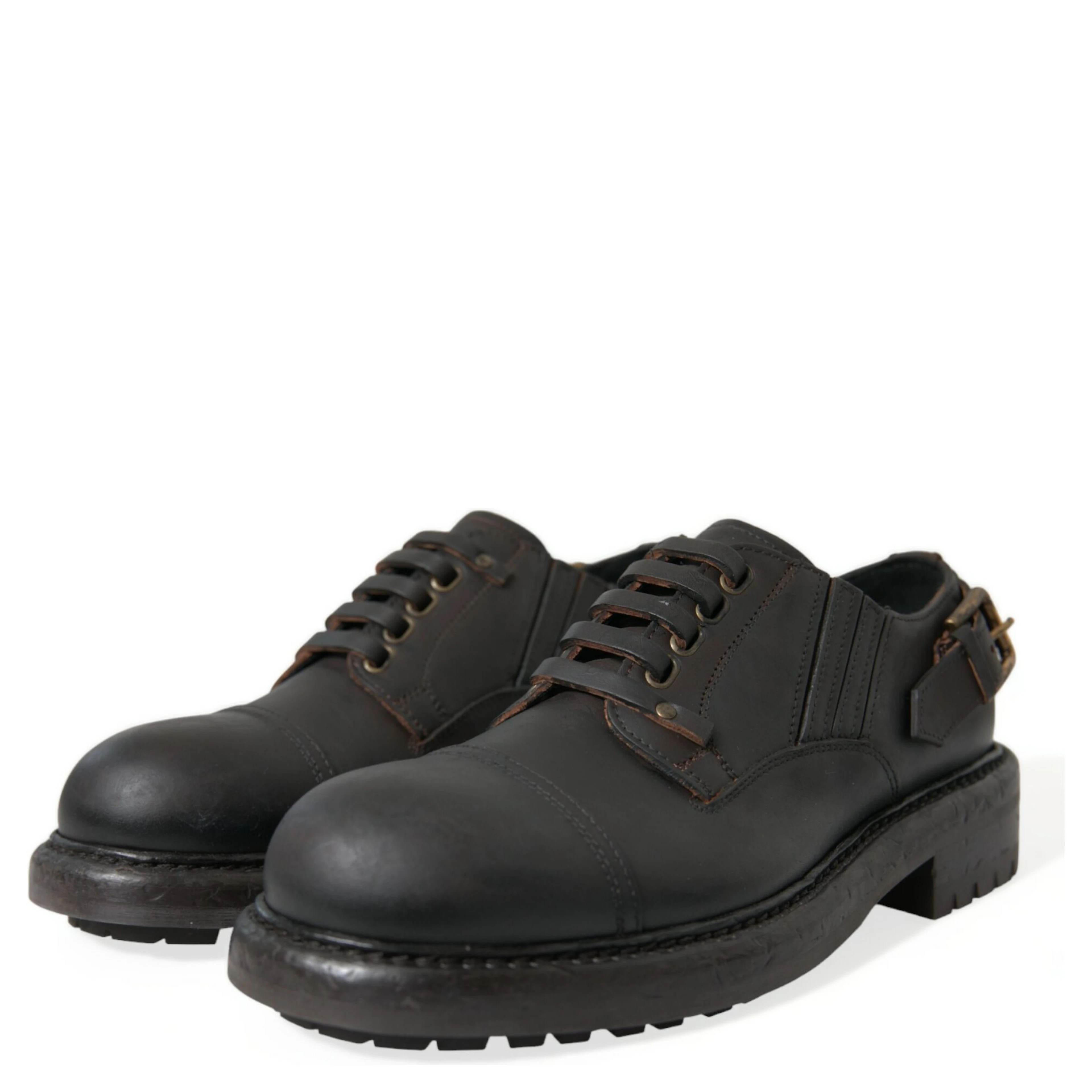 Brown Leather Lace Up Derby Men Dress Shoes