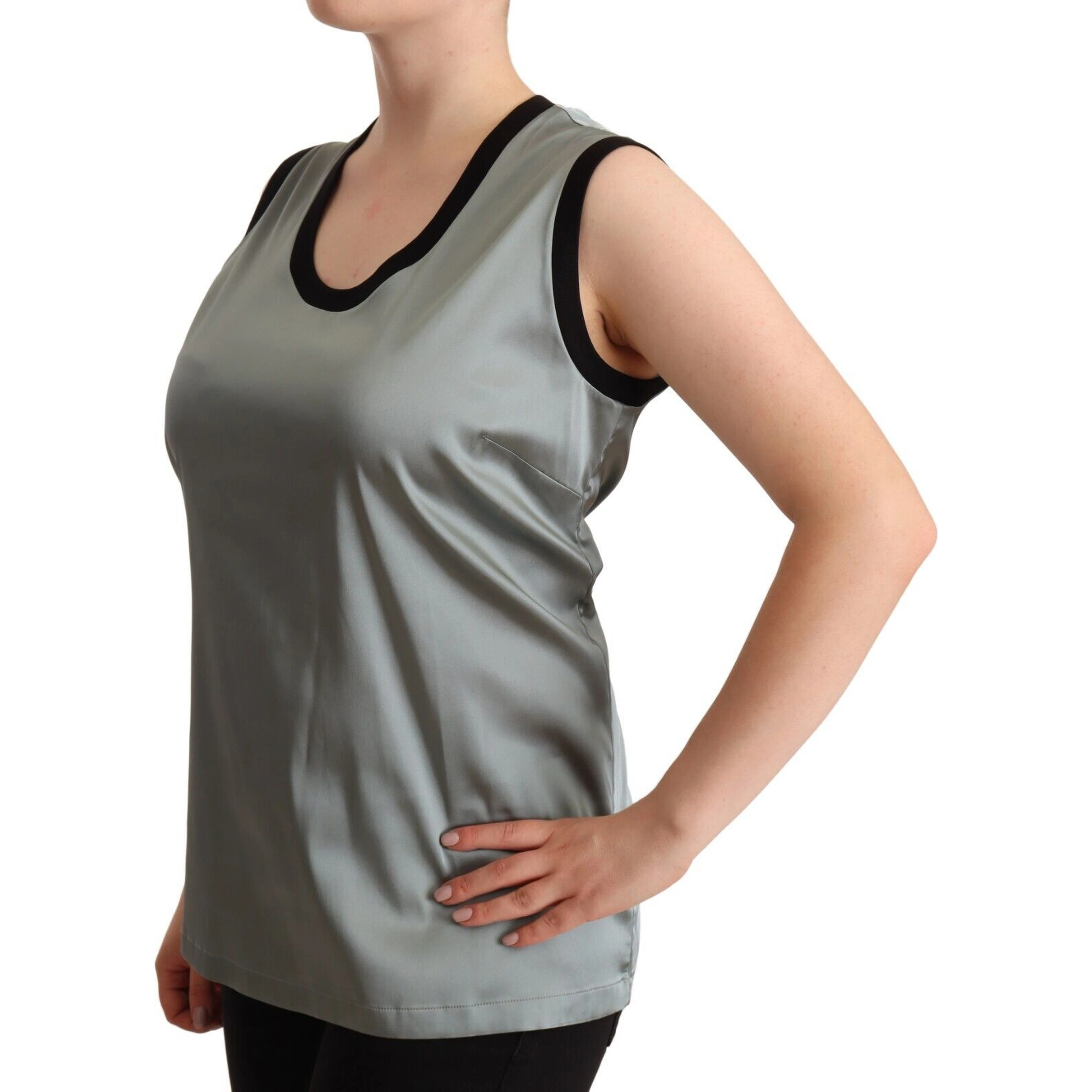 Silver Round Neck Sleeveless Casual Tank Top