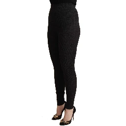 Black Virgin Wool Stretch Waist Tights Pants