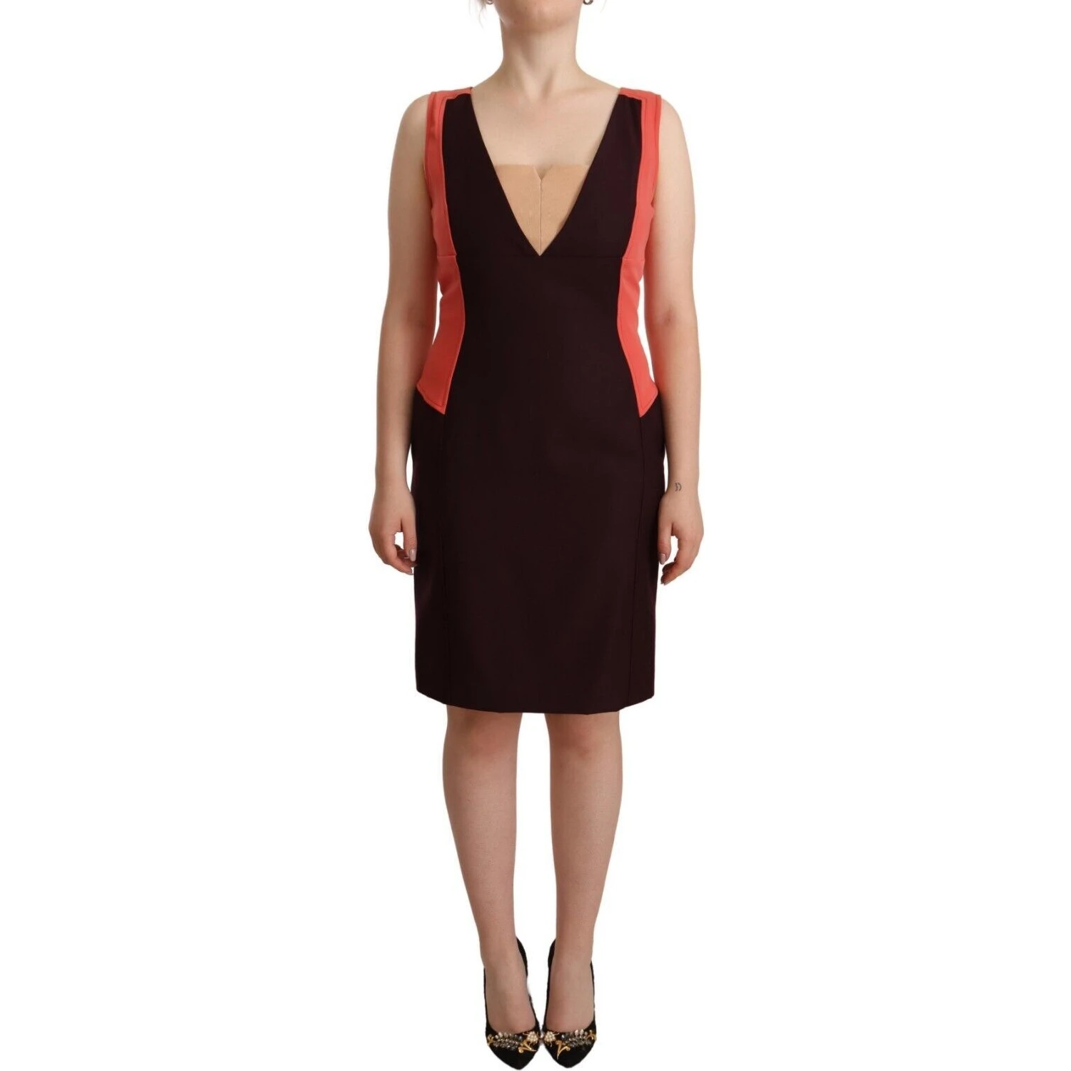 Multicolor Polyester Sleeveless Sheath Knee Length Dress