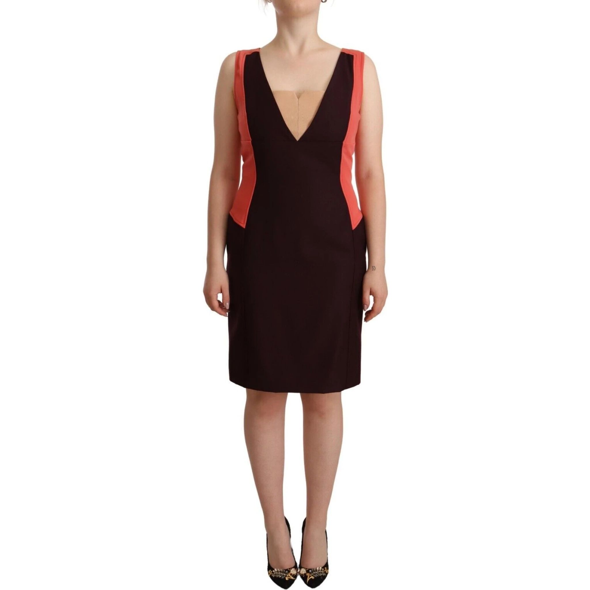 Multicolor Polyester Sleeveless Sheath Knee Length Dress