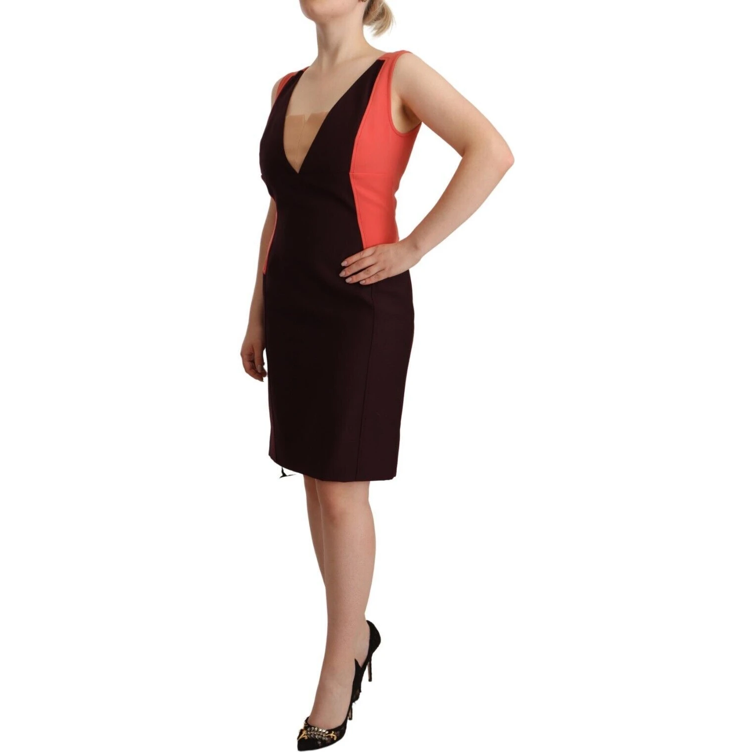 Multicolor Polyester Sleeveless Sheath Knee Length Dress