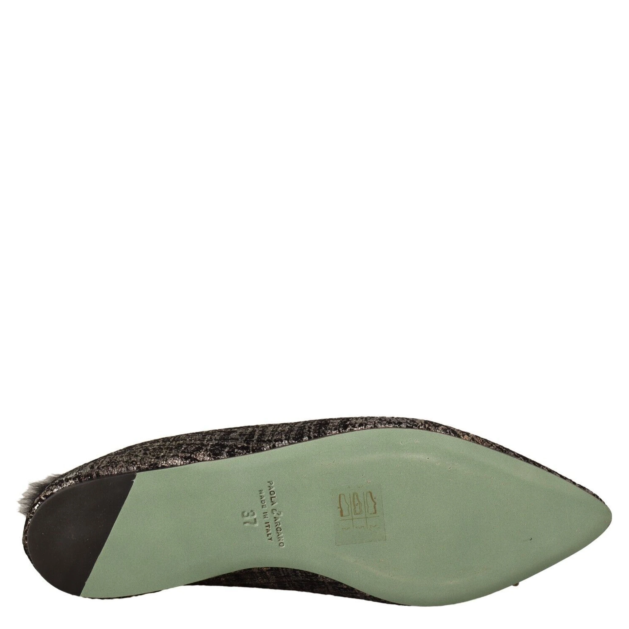 Gold Jacquard Leather Embellished Slip On Shoes