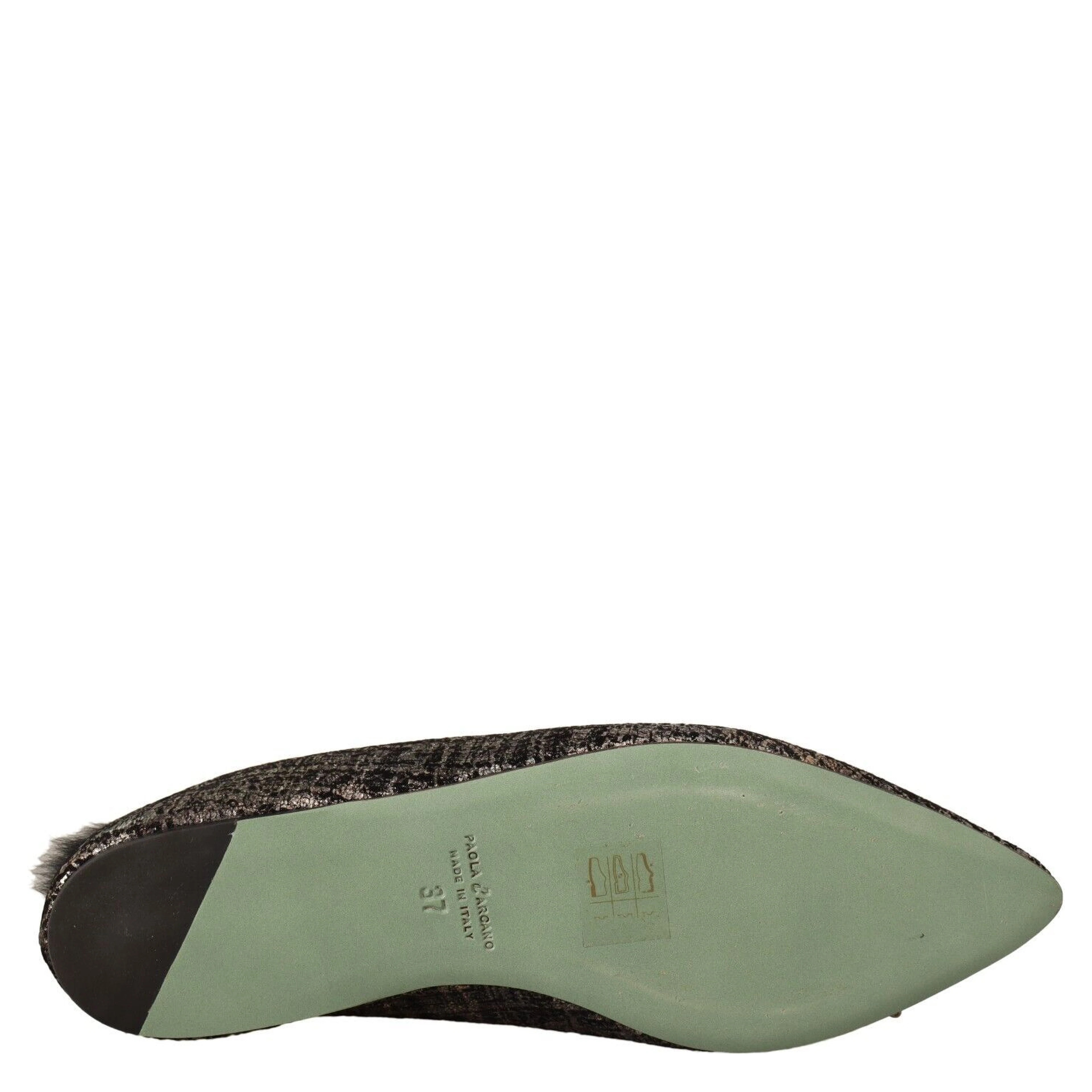 Gold Jacquard Leather Embellished Slip On Shoes