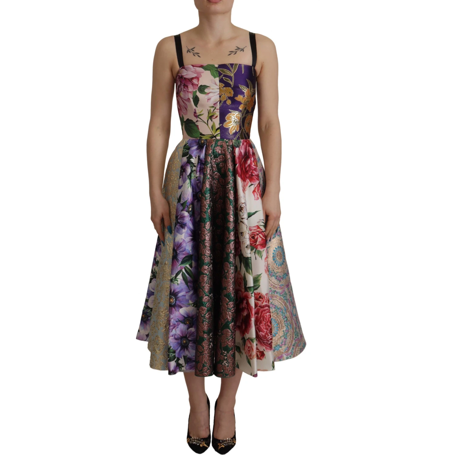Dress Midi Patchwork Floral Jaquard Silk