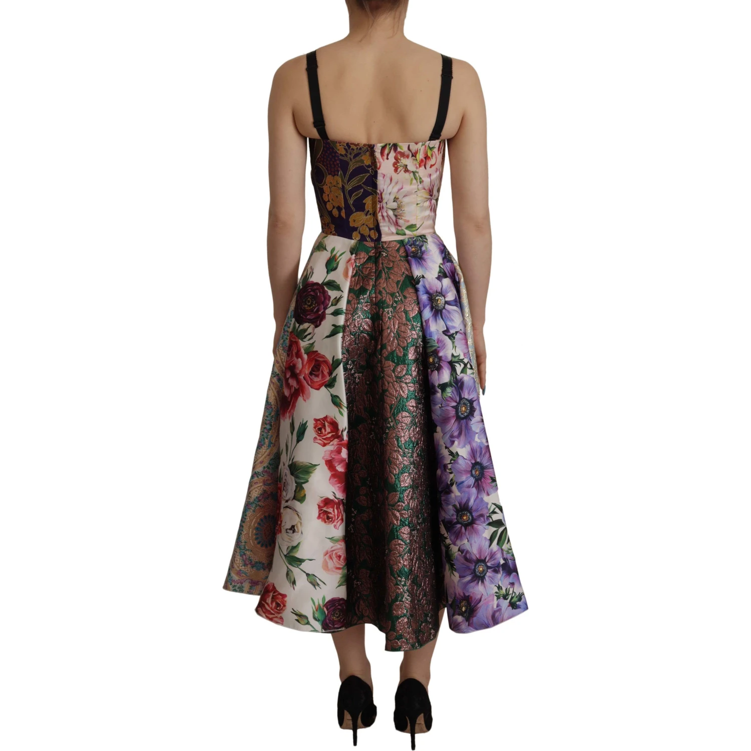 Dress Midi Patchwork Floral Jaquard Silk
