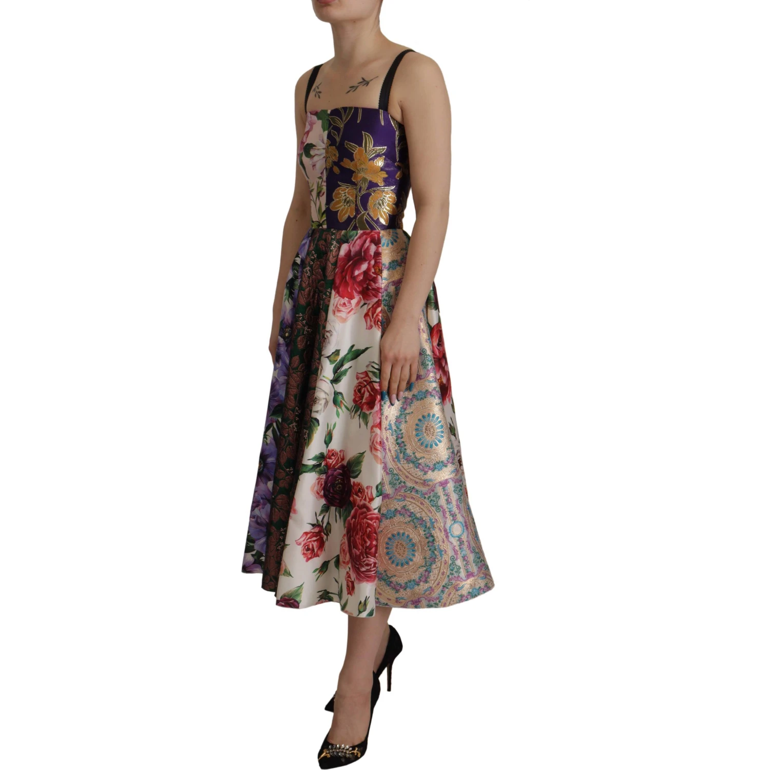 Dress Midi Patchwork Floral Jaquard Silk