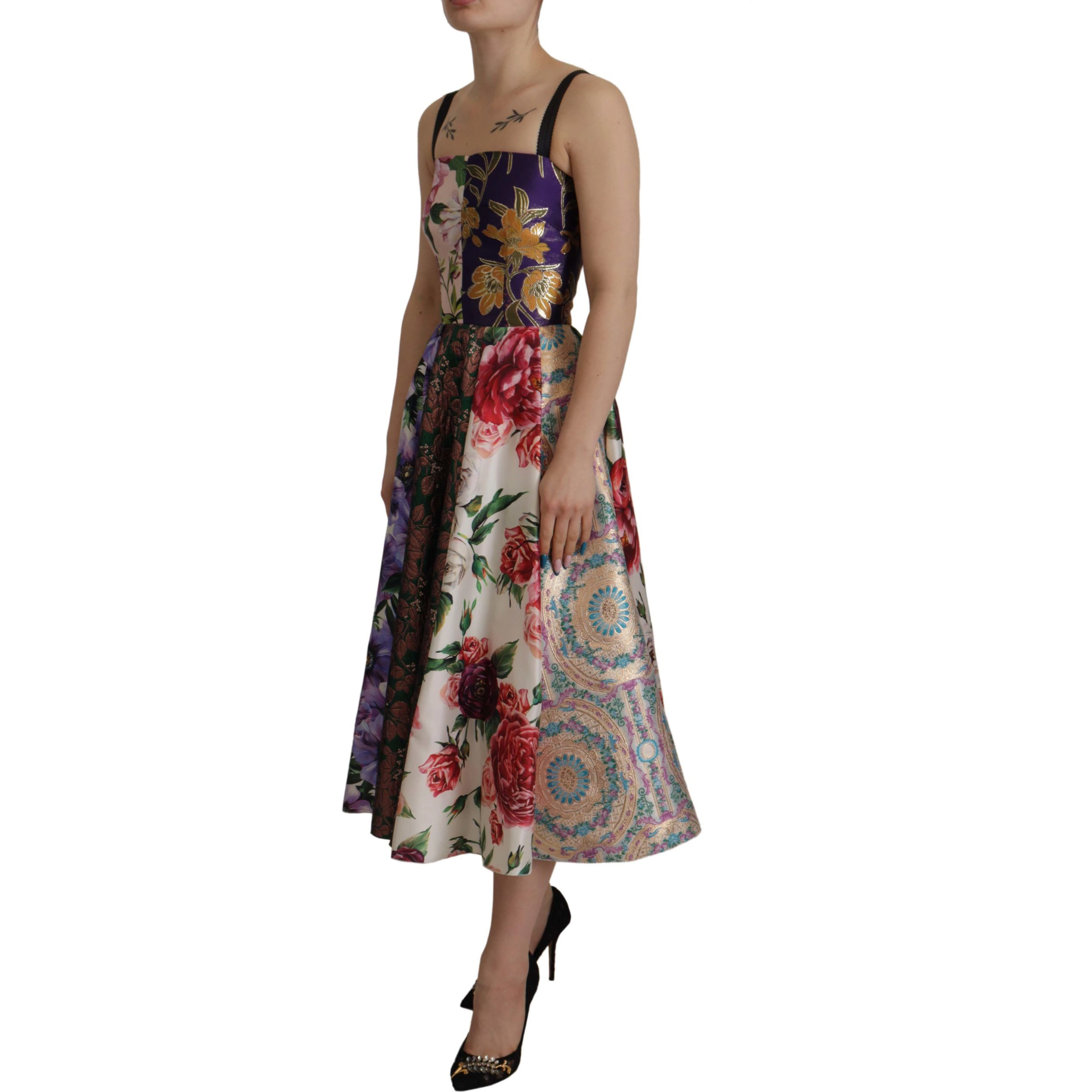 Dress Midi Patchwork Floral Jaquard Silk