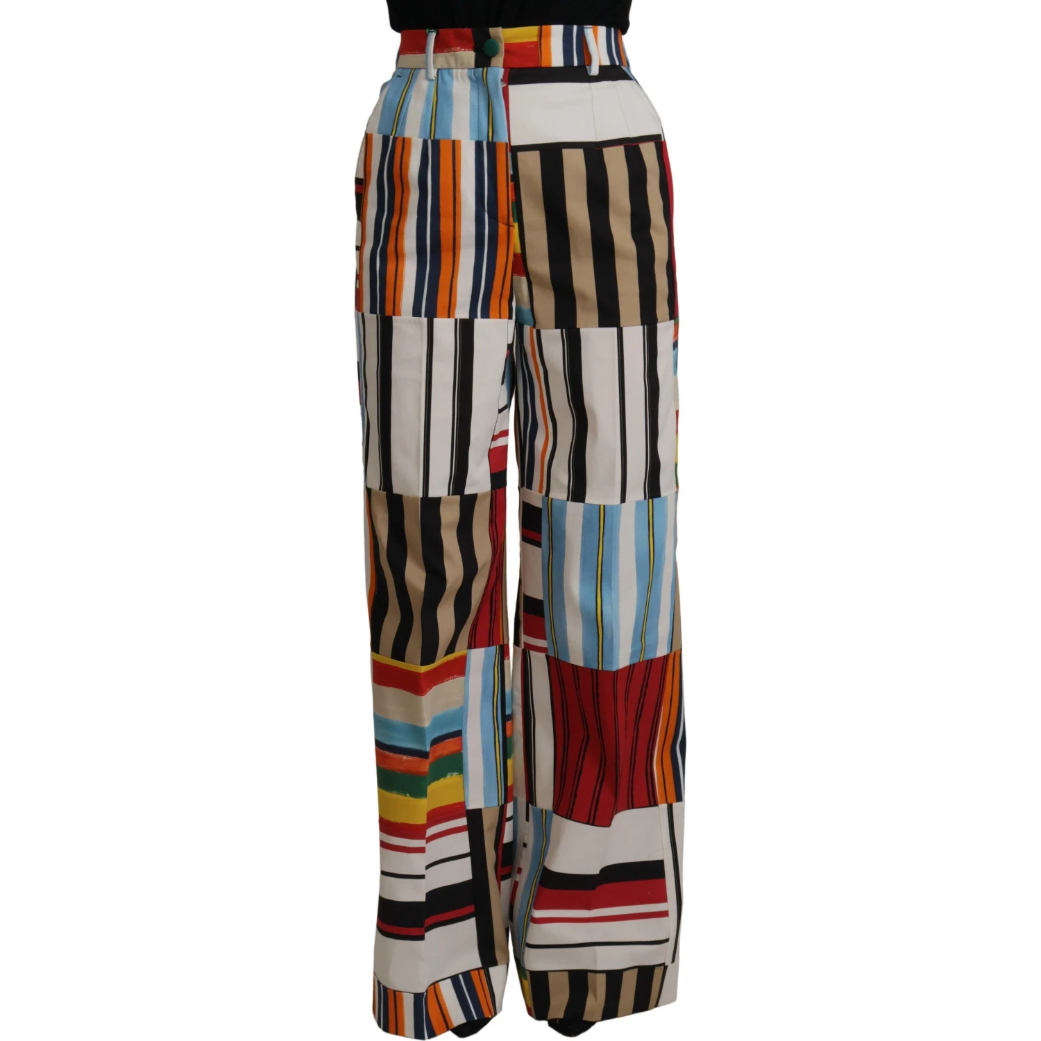 Multicolor Striped High Waist Cotton Pants