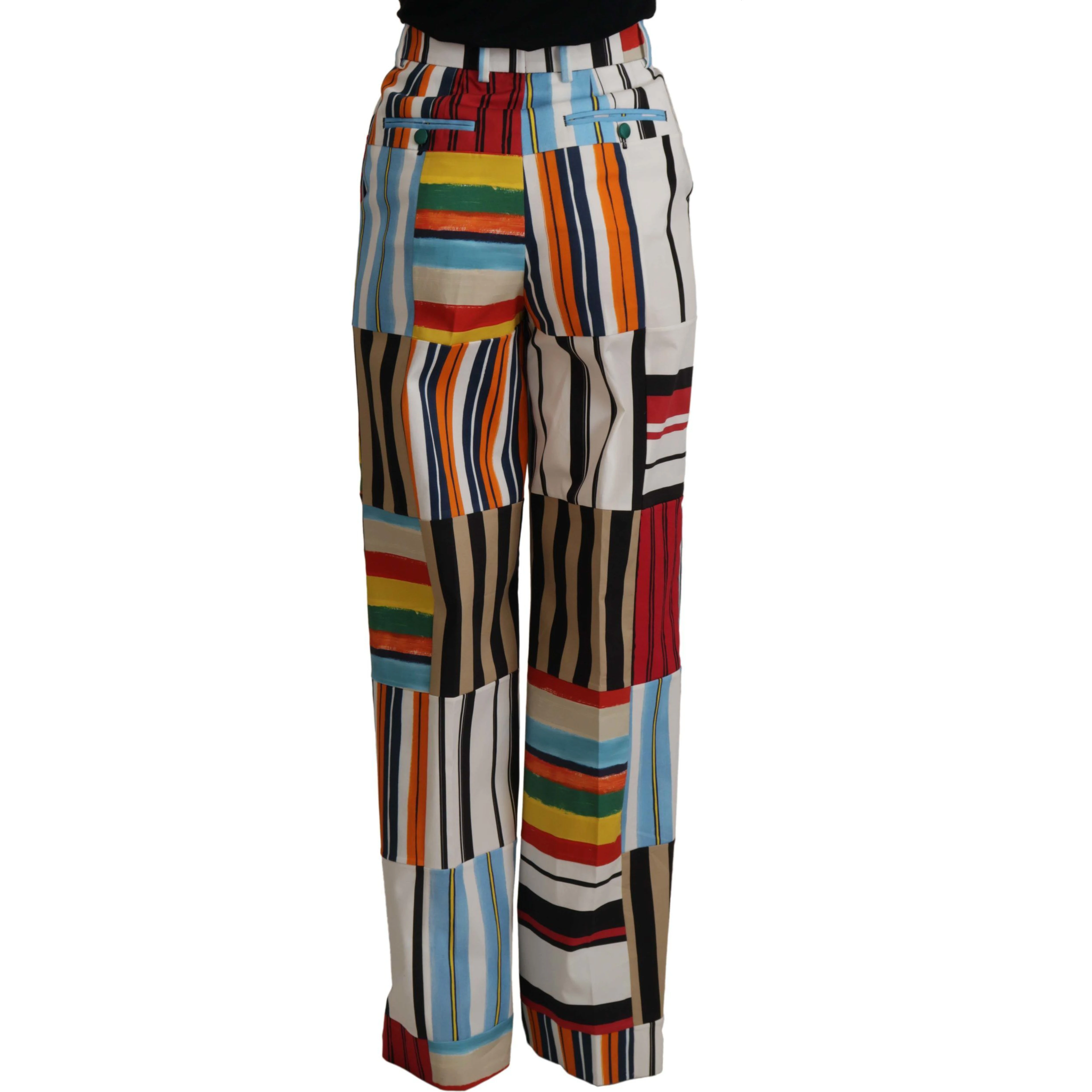 Multicolor Striped High Waist Cotton Pants