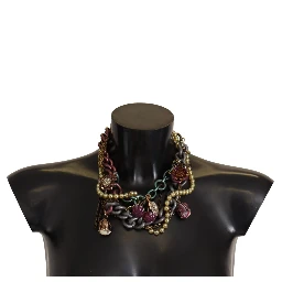 Gold Brass Sicily Floral Crystal Statement Necklace