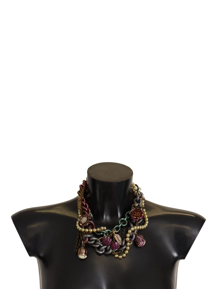 Gold Brass Sicily Floral Crystal Statement Necklace