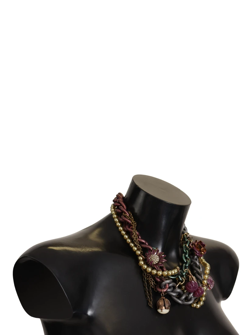 Gold Brass Sicily Floral Crystal Statement Necklace