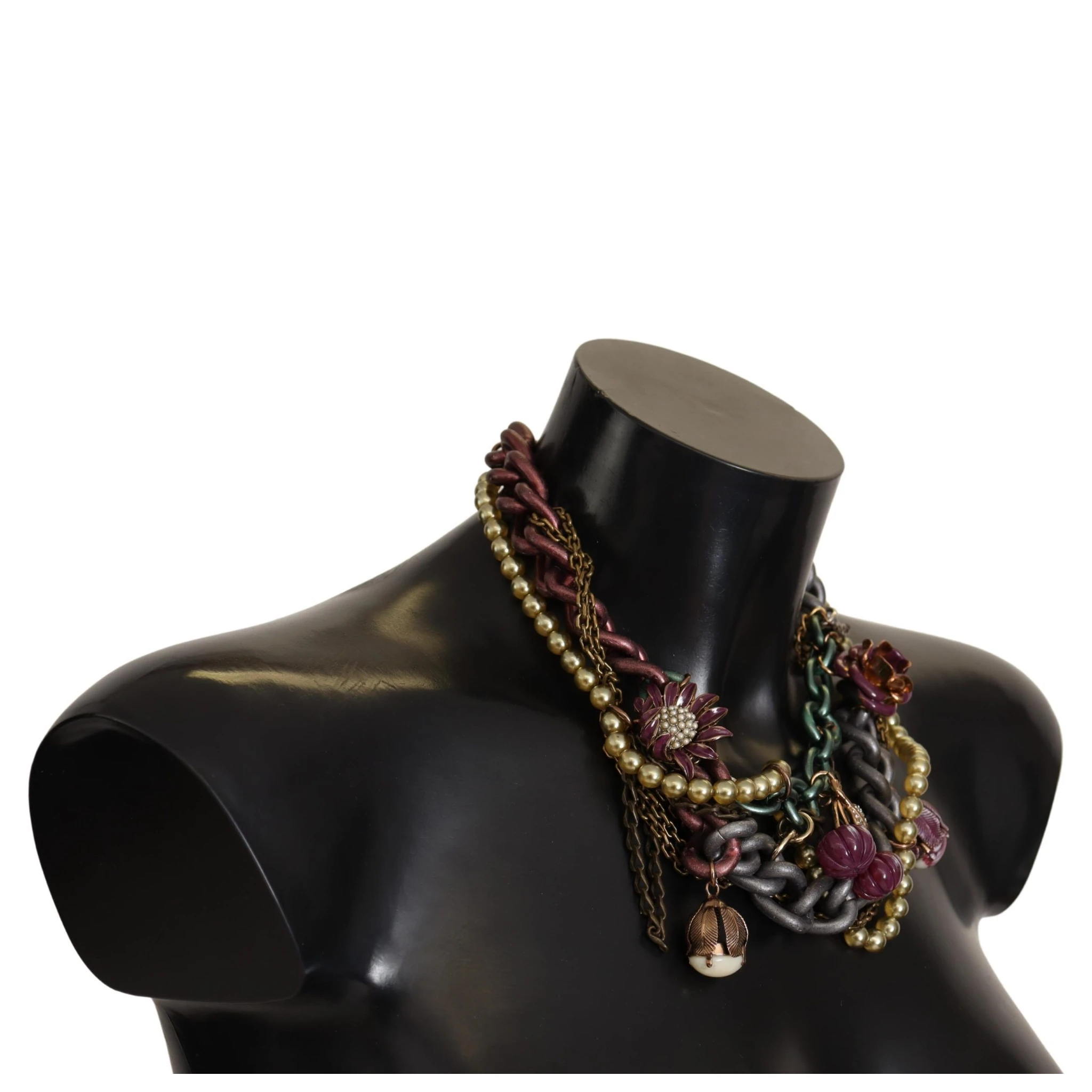 Gold Brass Sicily Floral Crystal Statement Necklace