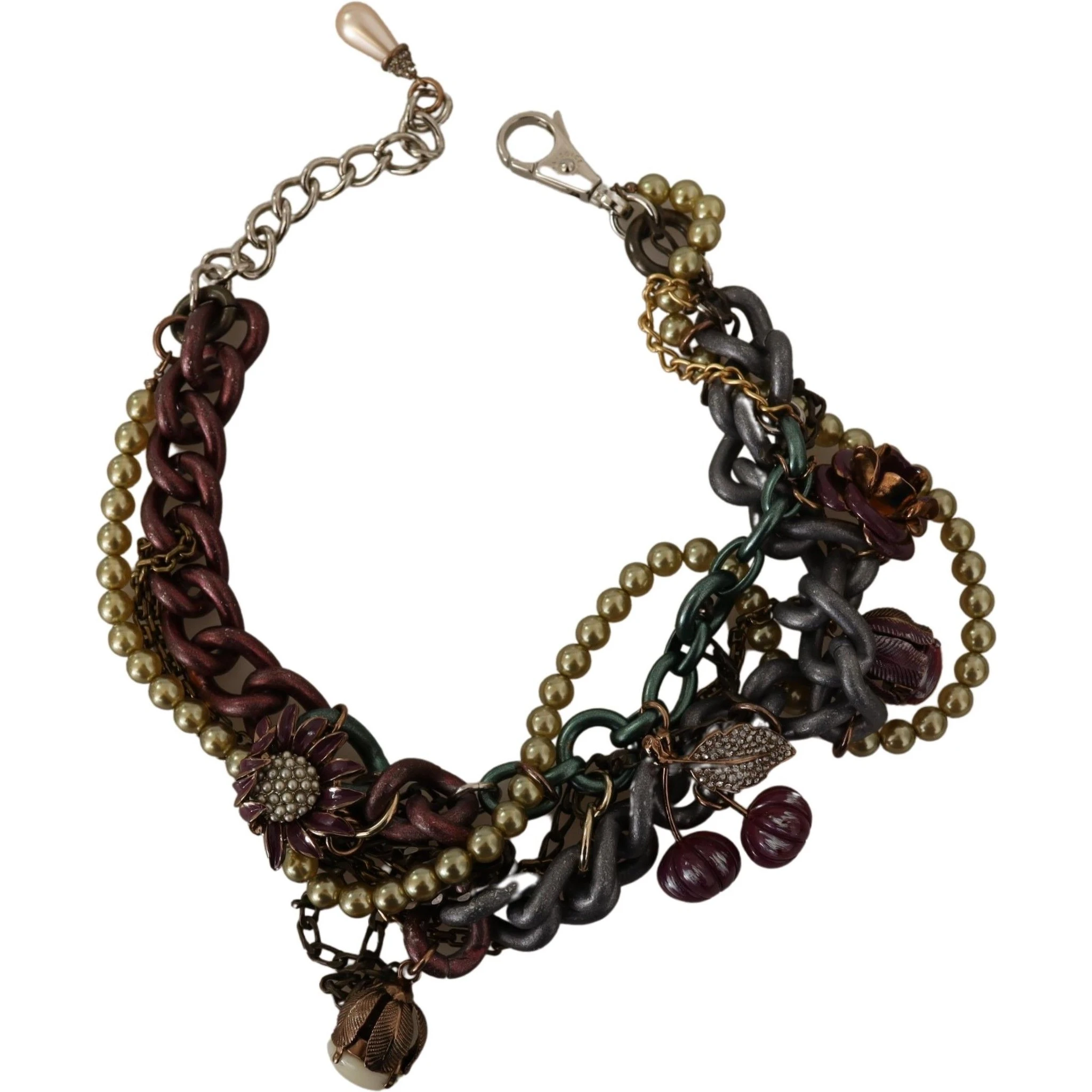 Gold Brass Sicily Floral Crystal Statement Necklace