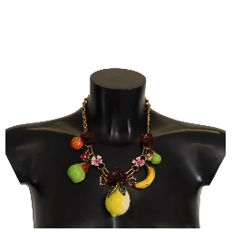 Gold Brass Sicily Fruits Roses Statement Necklace