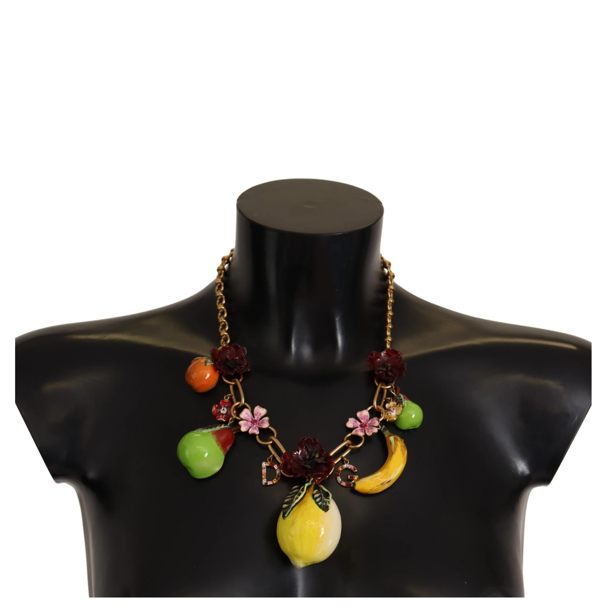 Gold Brass Sicily Fruits Roses Statement Necklace