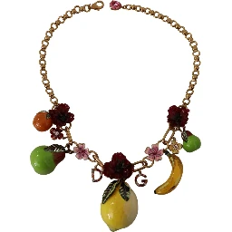Gold Brass Sicily Fruits Roses Statement Necklace