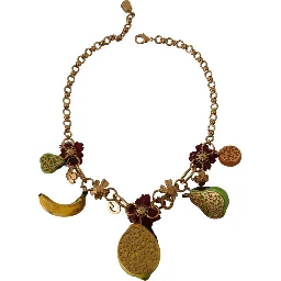 Gold Brass Sicily Fruits Roses Statement Necklace