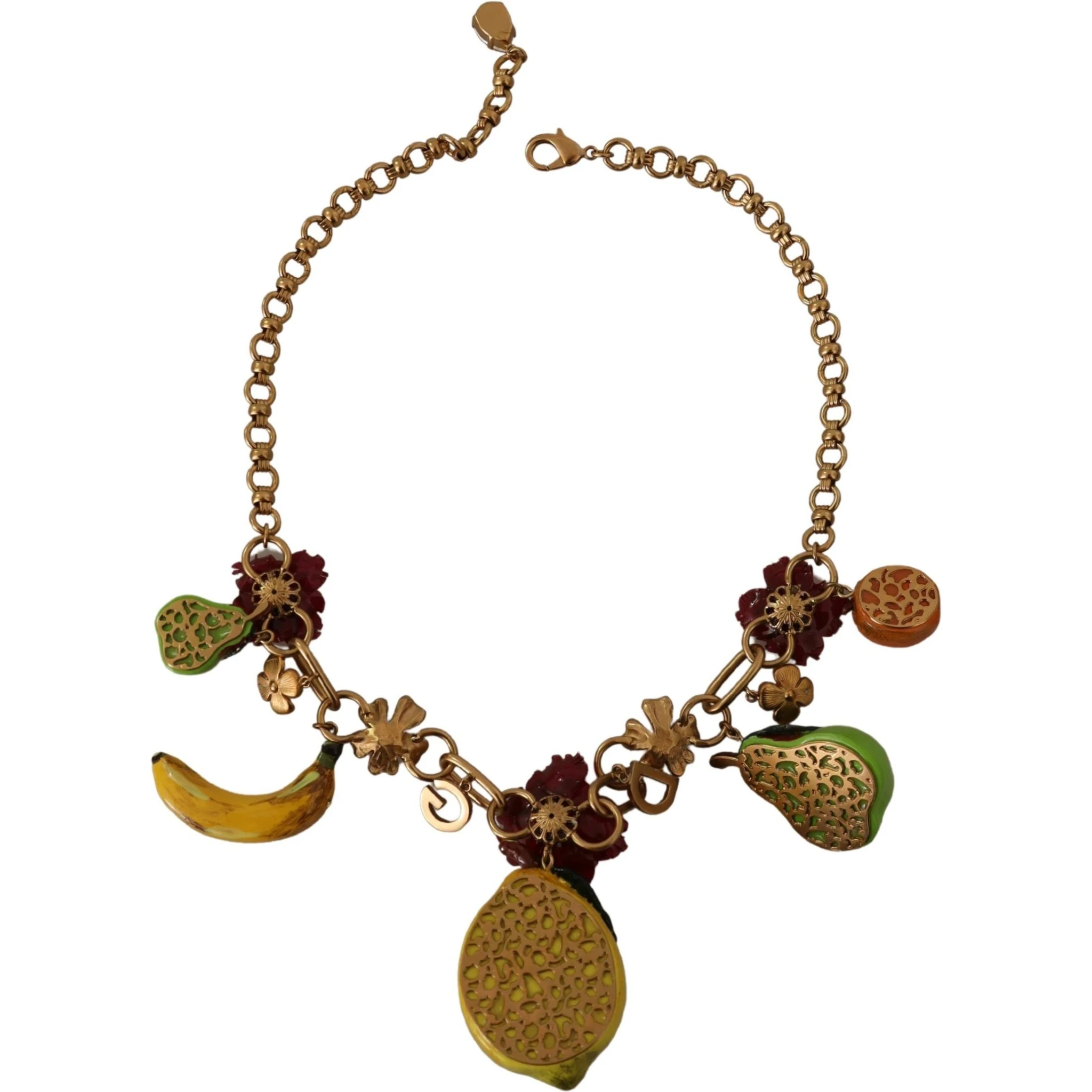 Gold Brass Sicily Fruits Roses Statement Necklace