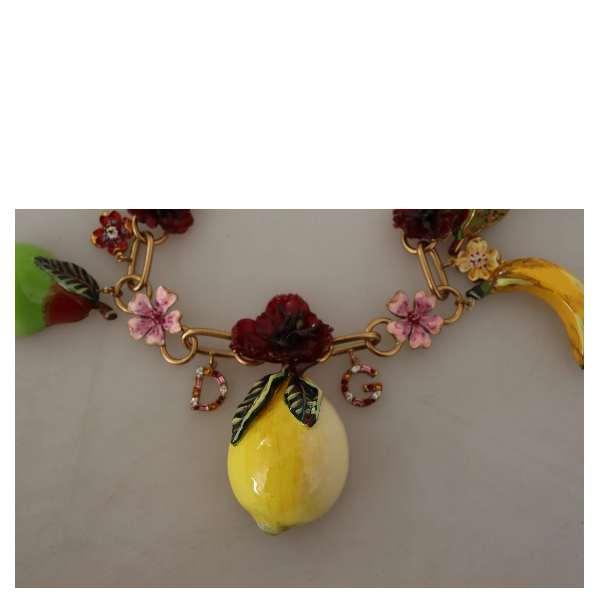 Gold Brass Sicily Fruits Roses Statement Necklace