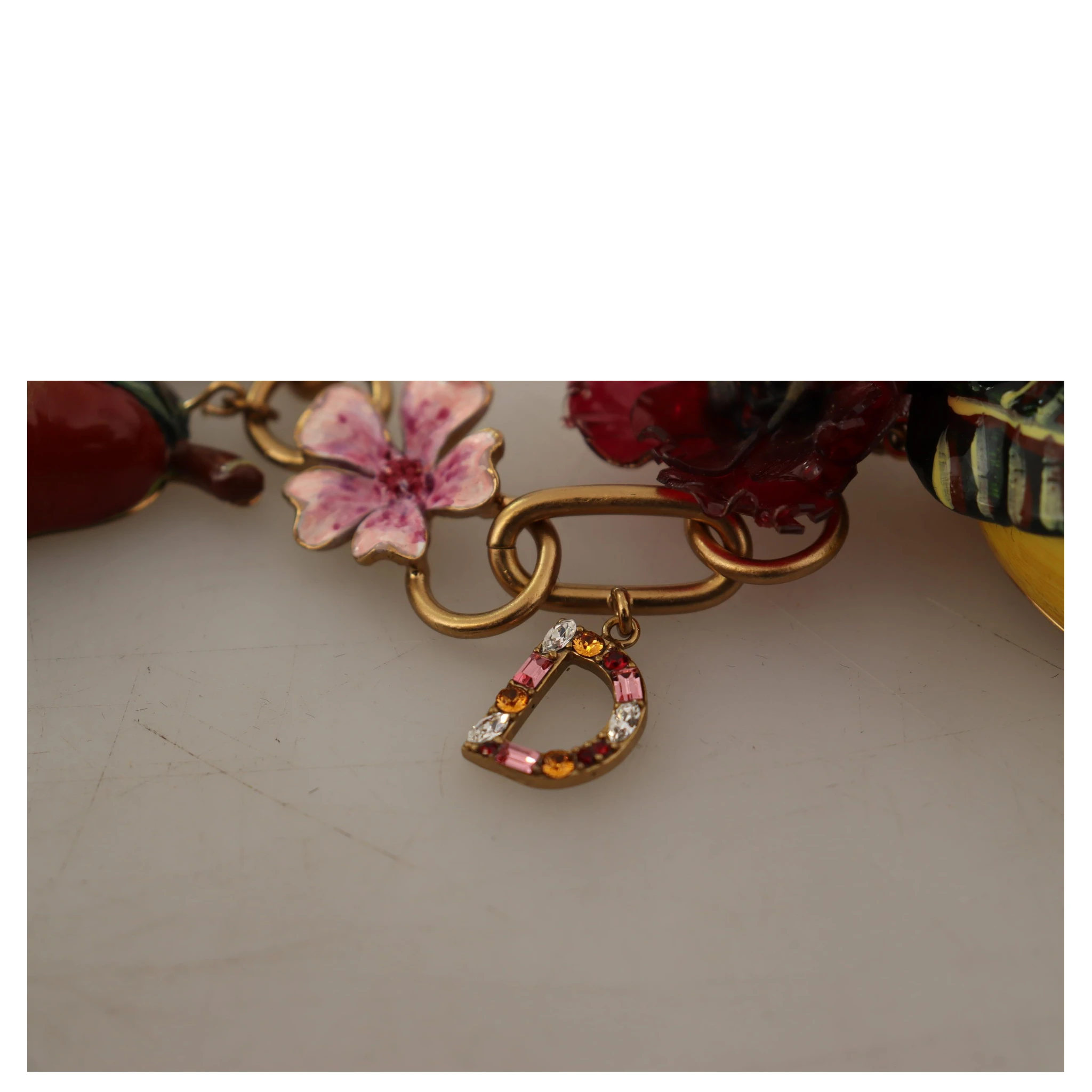 Gold Brass Sicily Fruits Roses Statement Necklace