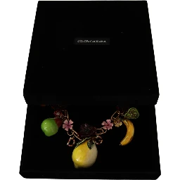 Gold Brass Sicily Fruits Roses Statement Necklace