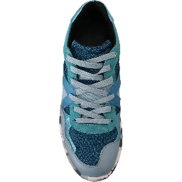 Blue Gray Leather Sport Low Top Sneakers