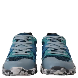 Blue Gray Leather Sport Low Top Sneakers