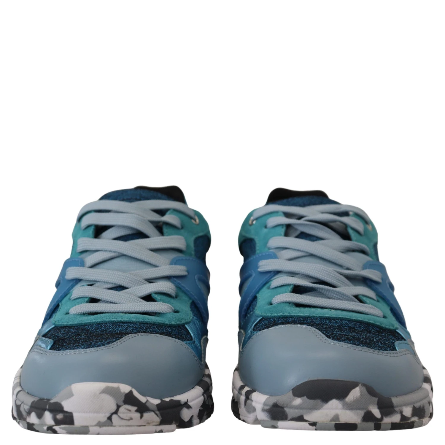 Blue Gray Leather Sport Low Top Sneakers
