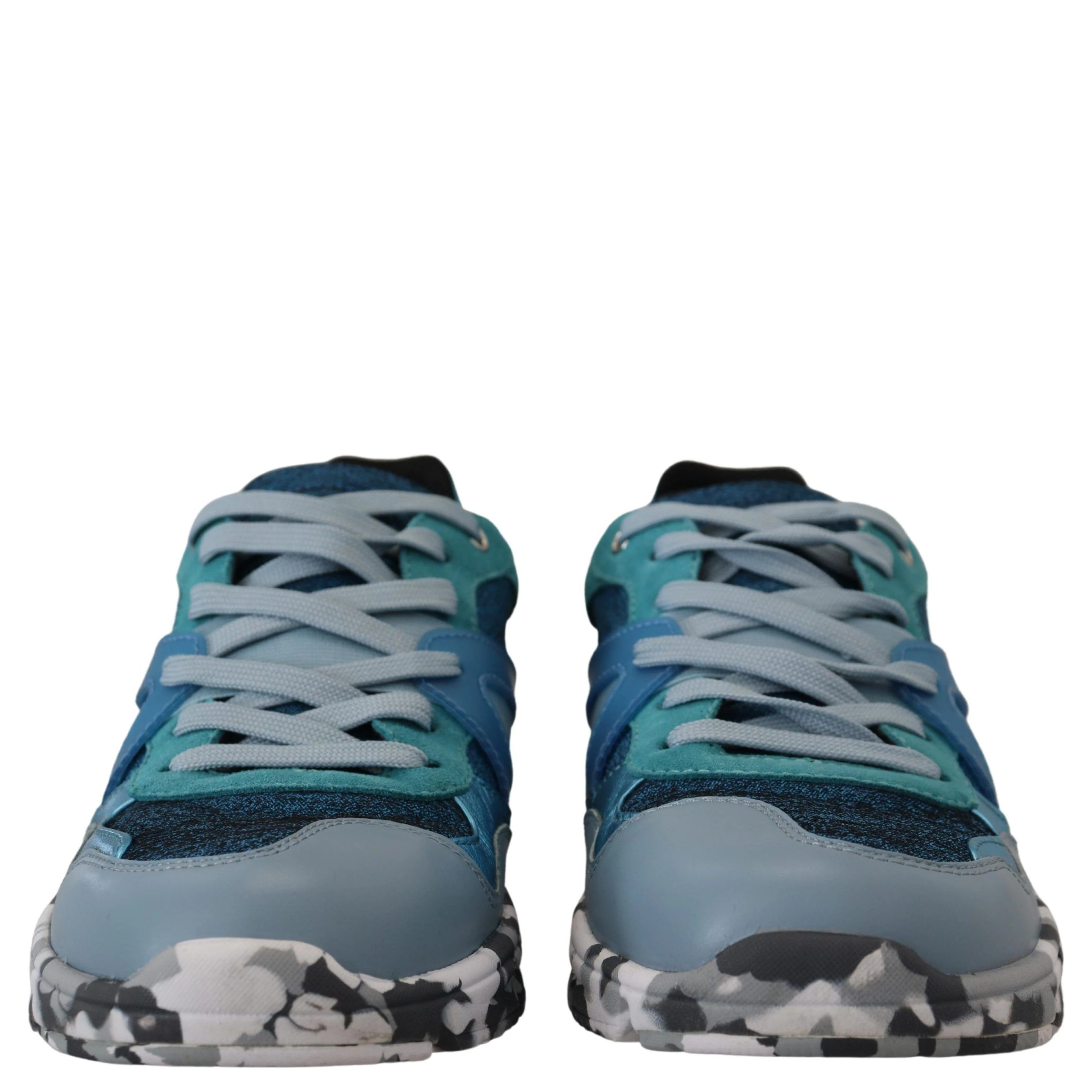 Blue Gray Leather Sport Low Top Sneakers