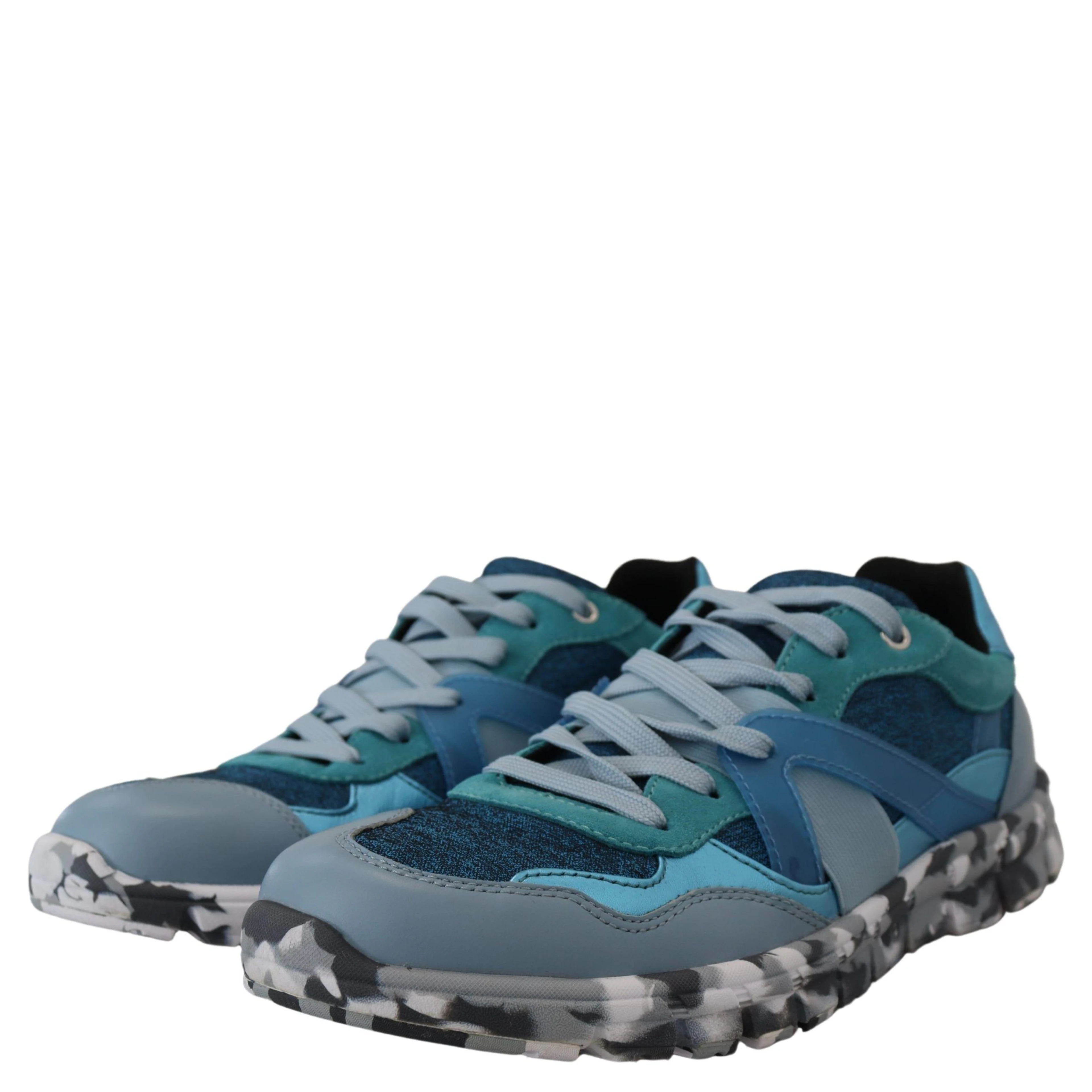Blue Gray Leather Sport Low Top Sneakers