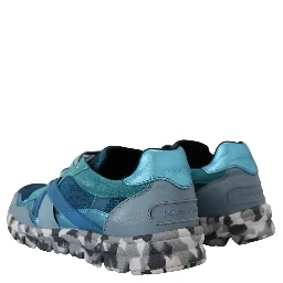 Blue Gray Leather Sport Low Top Sneakers