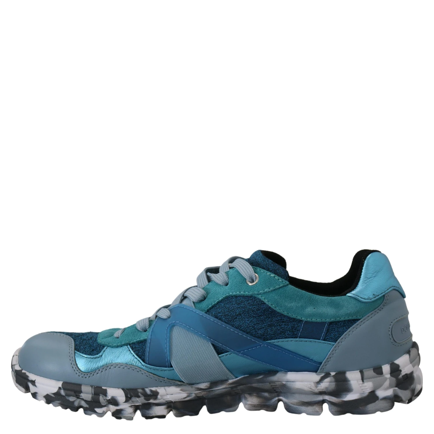 Blue Gray Leather Sport Low Top Sneakers