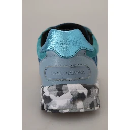 Blue Gray Leather Sport Low Top Sneakers